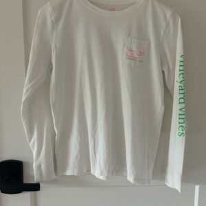 Vineyard Vines Kids White and Green Long Sleeve Tee